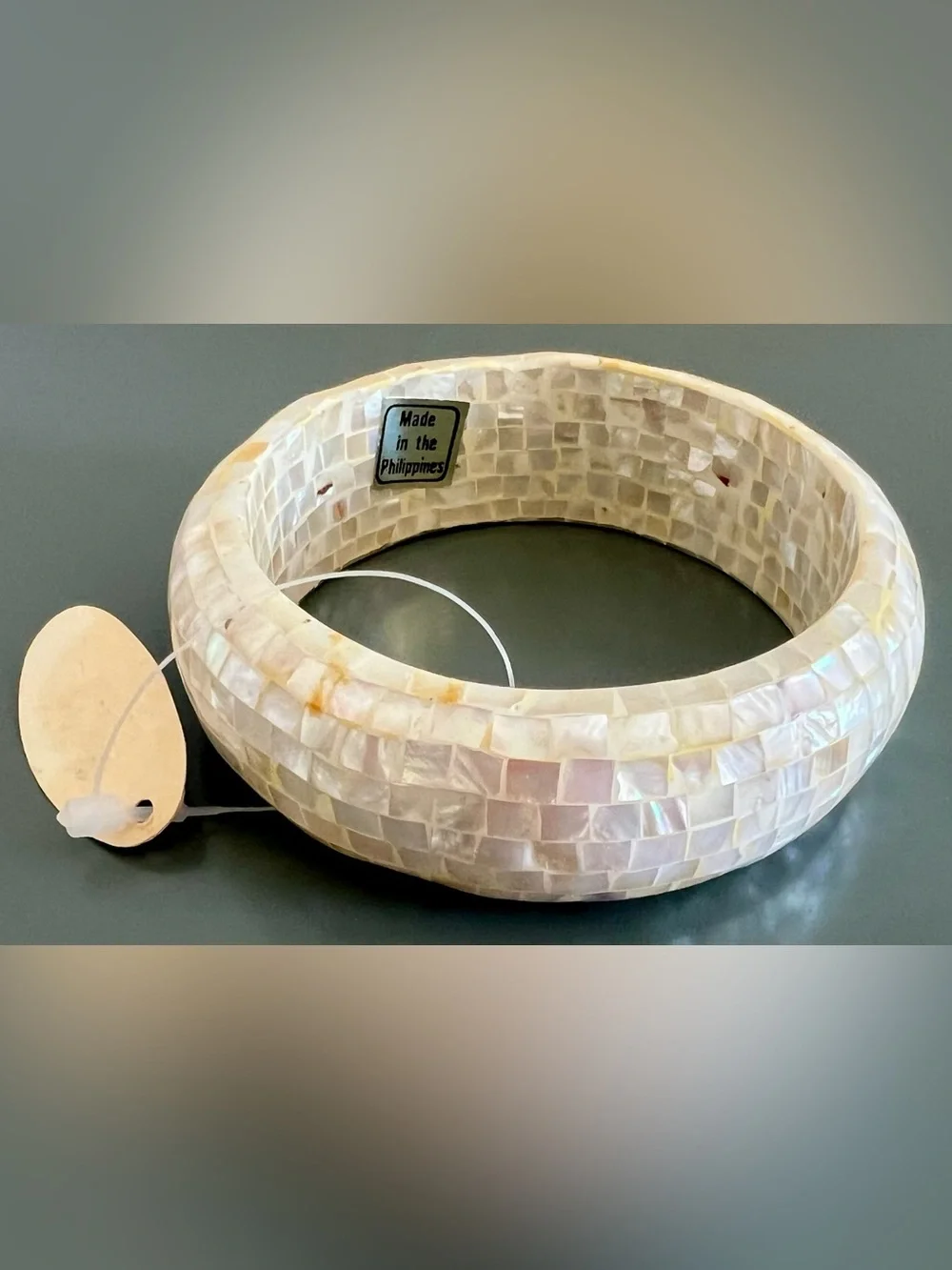 NEW Vintage Mother of Pearl Mosaic Design Iridescent Bangle Bracelet, Jeni Lyn